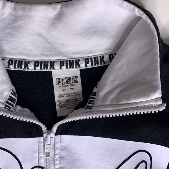 Pink Victoria Secret Half Zip Logo Pull Over Sweatshirt color block black xs - Picture 3 of 6